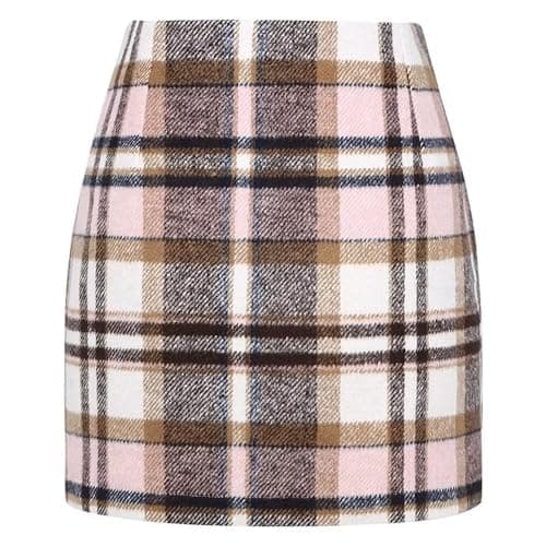 DAYINKEE Women's High Waisted Plaid Bodycon Mini Skirts — Pink