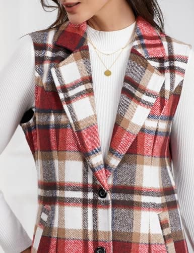 IDEALSANXUN Women's Plaid Sleeveless Blazer Jacket for Fall Winter