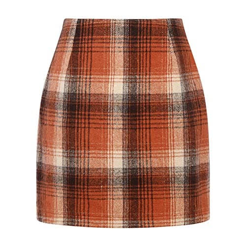Kinghua Women's High-Waisted Wool Plaid Mini Skirt
