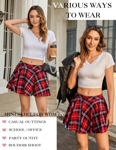 Avidlove Plaid High Waist A-Line Mini Skirt for Schoolgirl