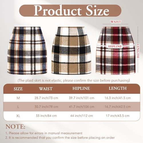 Coume 2 Pack Women's Wool Plaid Mini Skirts 2025 Trendy High-Waisted Pencil Bodycon