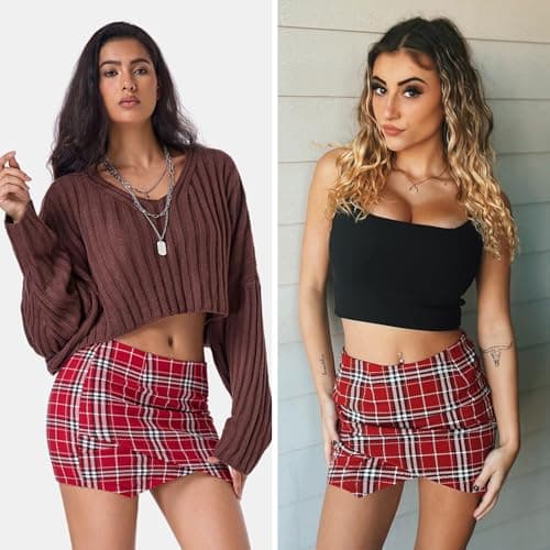 EXLURA Women's Plaid High-Waist Mini Skirt Y2K Fashion