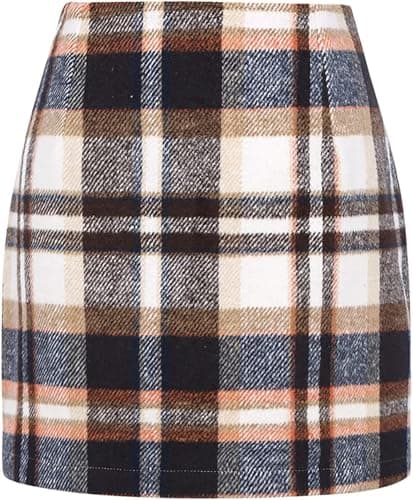 EachWell Women's High-Waist Plaid Wool Bodycon Mini Skirt