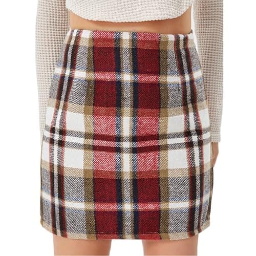 Scacto Women's Casual High Waist Plaid Wool Mini Skirt