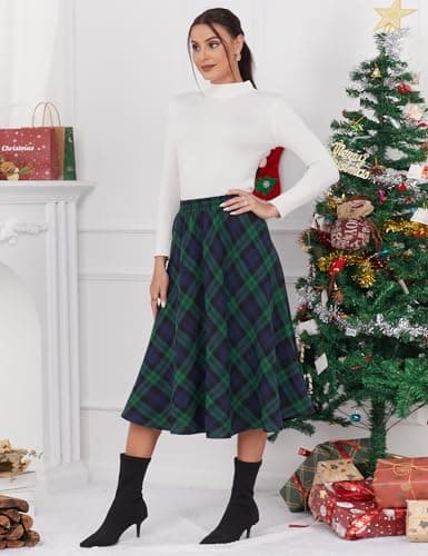 Women's Plaid A-line Midi Pleated Skirt