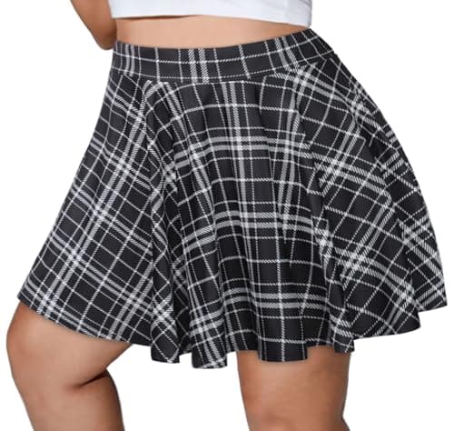 JOELLYUS Plus Size High Waisted Casual Pleated Mini Skirt