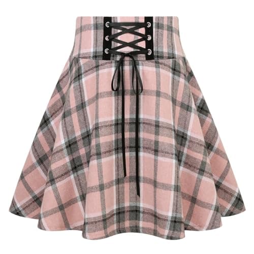 2024 Gothic Plaid Mini Skirts for Women - Short High Waist — Plaid Pink 02