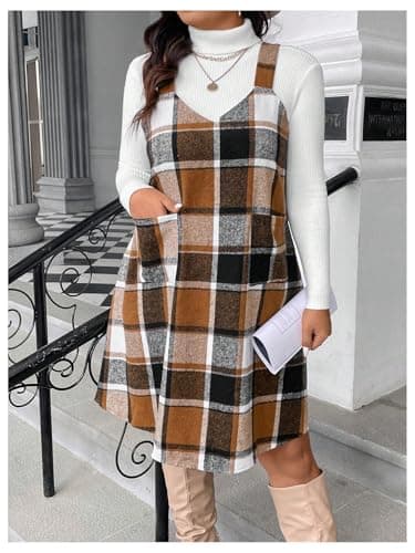 Floerns Plus Size Women's Plaid Sleeveless Pinafore Dress