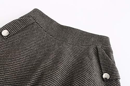 High Waist Plaid Wool Maxi Skirt for Women - A-Line Flared Style