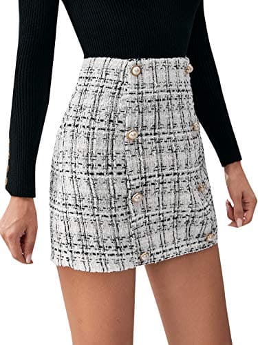 SweatyRocks Women's Elegant High Waist A-line Plaid Mini Skirt