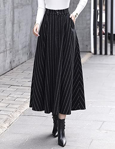 IDEALSANXUN Women's High Waist Vintage Pleated Long Wool Skirts