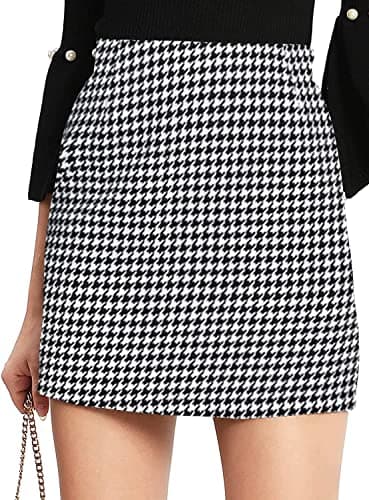 Floerns Women's Plaid High Waist Mini Skirt — Black Houndstooth