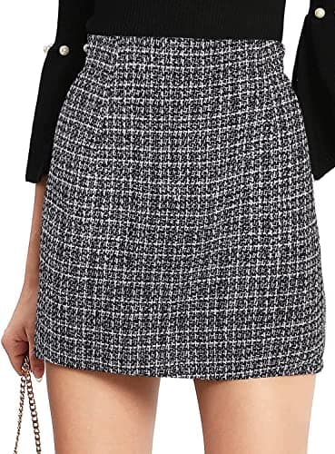 Floerns Women's Plaid High Waist Mini Skirt — Black White Multi