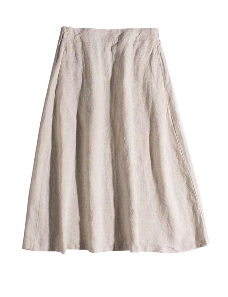 IDEALSANXUN High-Waisted Lightweight Linen Midi Skirt for Women with Pockets