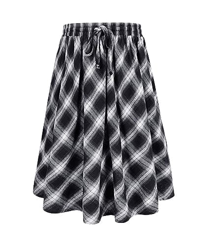 Carcos Plus Size High Waist Flowy A-Line Mini/Midi Skirt XL-5XL — A3671-black & White