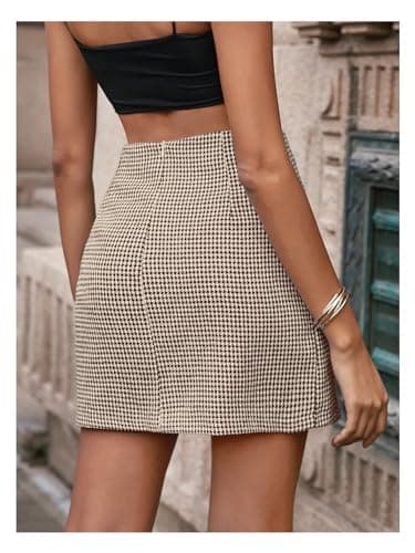 Floerns Women's Casual Houndstooth Straight A-Line Zipper Mini Skirt