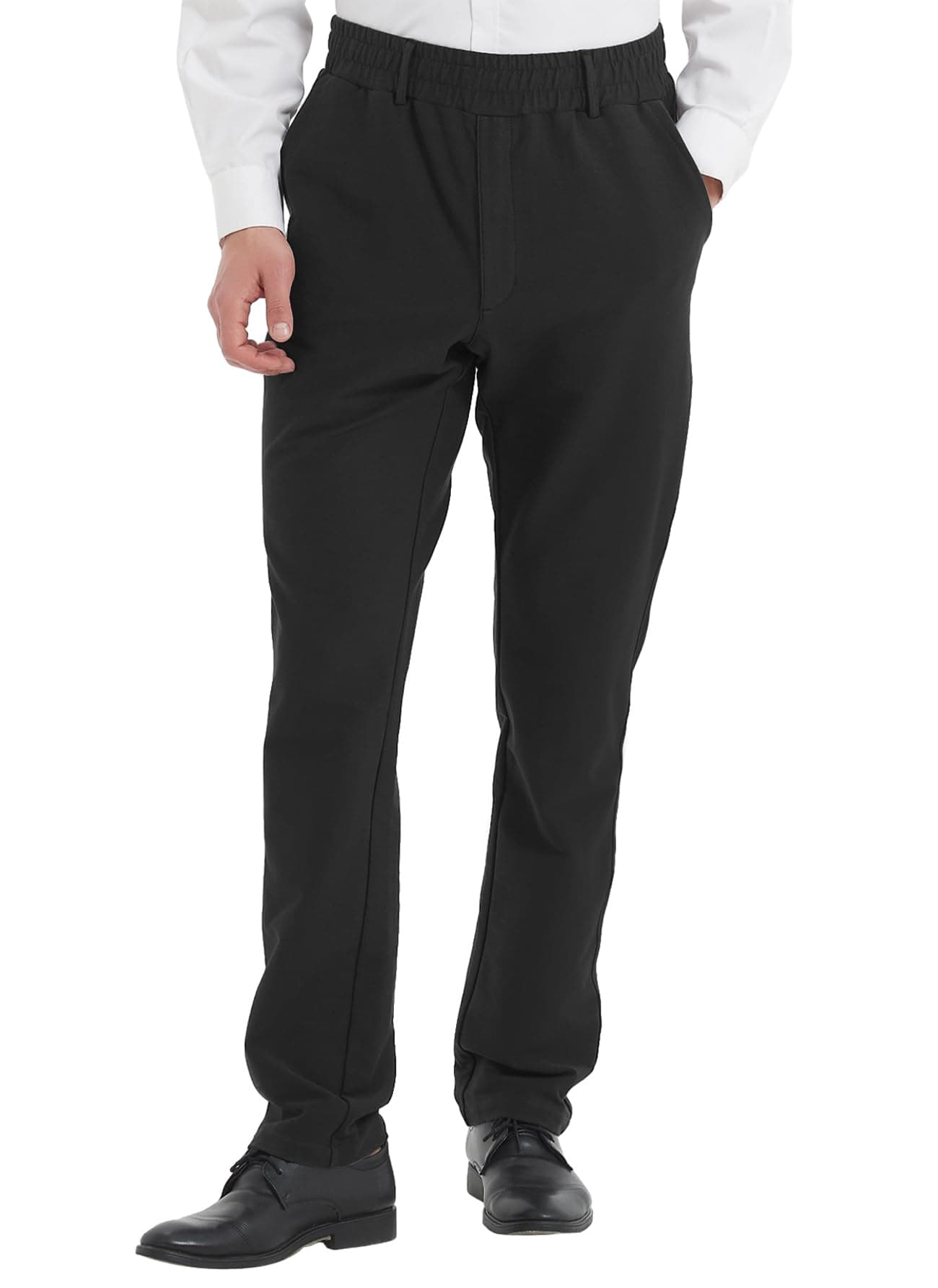 Mens Elastic Waist Pants for Seniors with Zipper Fly