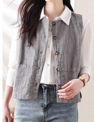 Women's Striped Cotton Linen Tank Top