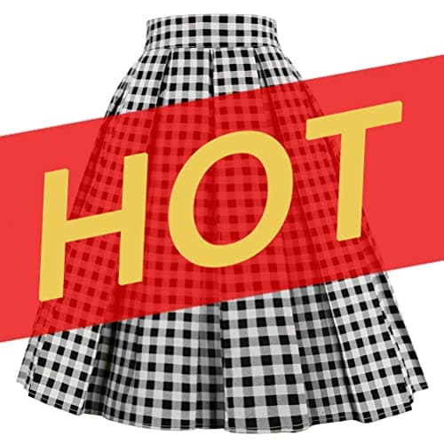 OBBUE Vintage Floral A-line Printed Midi Skirt with Pockets — A-black-white-plaid