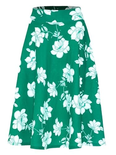 SSOULM Plus Size High Waist Flare Midi Skirt — Ssk004_flowerkgreen
