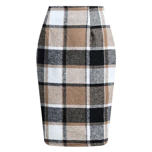 2024 Fall/Winter High Waist Wool Plaid Skirt for Women - Casual and Bodycon — 04 Khaki