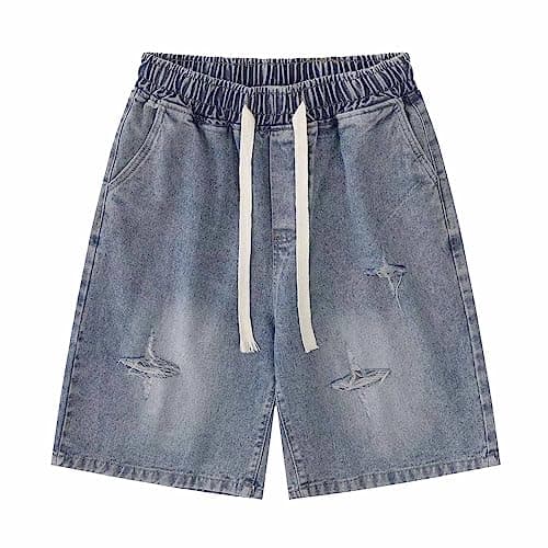 LAPRBY Y2K Blue Denim Straight Leg Shorts Grunge Streetwear — Blue