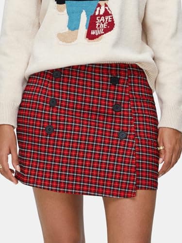 EXLURA Women's High Waist Elastic Plaid Mini Skirt