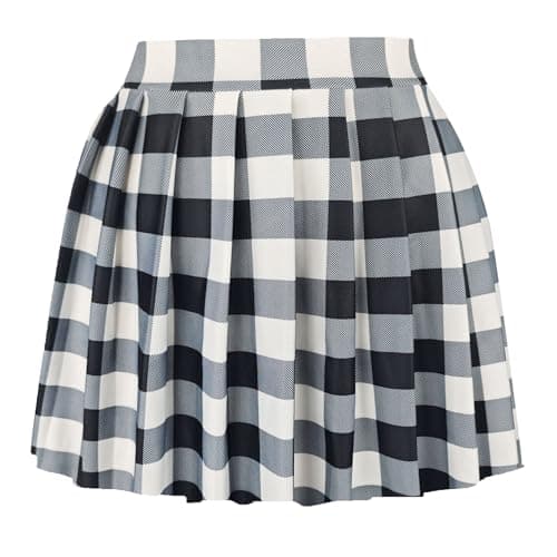 COOUFE Women's Sexy Pleated Mini Skater A-line Skirt — Black White Plaid