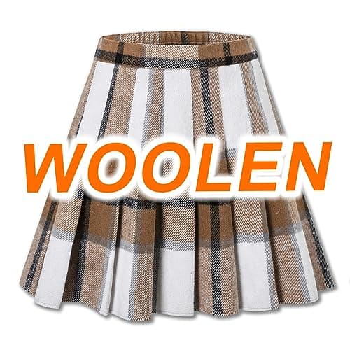 Sangtree Women's Wool Pleated Skirt with Stretch Band, US 4XL, Winterattice — Plaid Brown Woolen