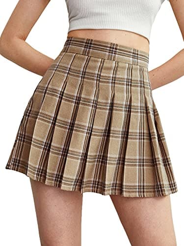 Women's Casual Plaid High Waist A-Line Mini Skirt for WDIRARA — Khaki