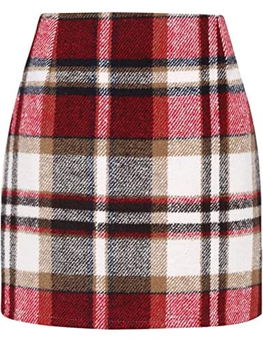 Women's High Waisted Plaid Skirt — Red