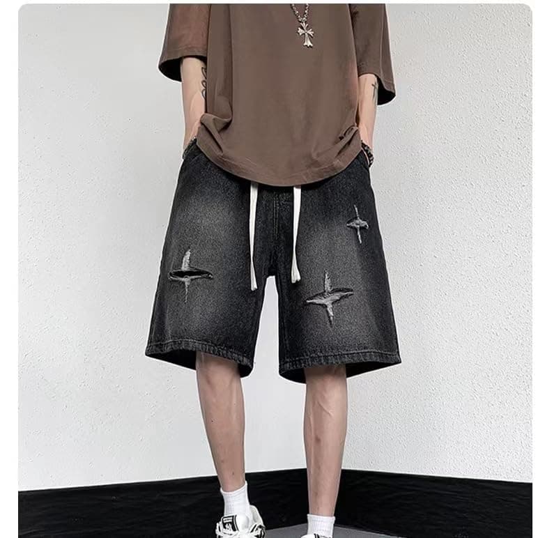 LAPRBY Y2K Blue Denim Straight Leg Shorts Grunge Streetwear