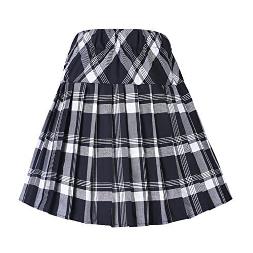 EXCHIC Women's High Waist Tartan Pleated Mini Skirt Plaid Skater Style — 1 White-black