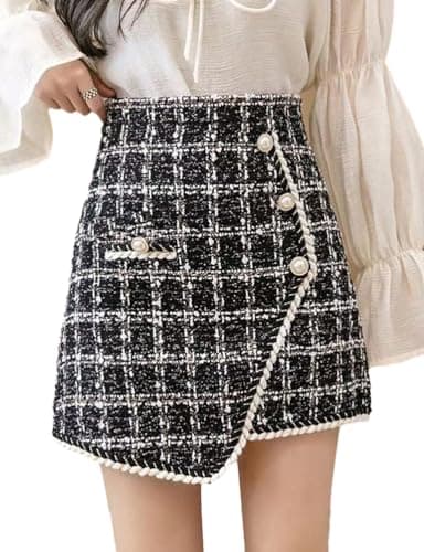 IDEALSANXUN Women's High-Waisted Plaid Mini Skirt — Black