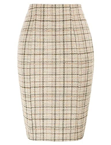 KKate Kasin Women's Elastic Waist Stretch Tweed Pencil Skirt