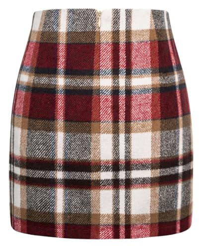 Kate Kasin 2025 High Waisted Casual Plaid Pencil Skirt for Women — Red