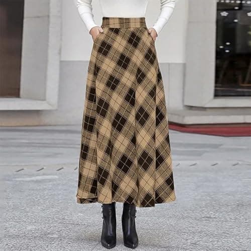 Elastic Waist A-Line Pleated Plaid Flared Skirt for Women