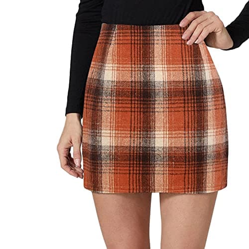 SSPalu High Waisted Plaid Mini Skirts for Women Winter Bodycon — Orange