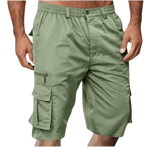 2024 Summer Mens Elastic Waist Cargo Shorts with Pockets — 01# Green
