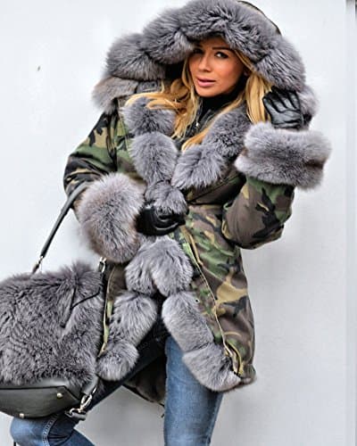 Roiii Women's Warm Winter Thicken Hooded Down Parka Jacket — Grey 7006