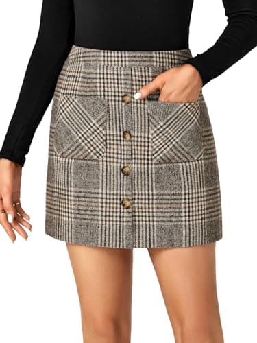 LYANER Women's Plaid High Waist Mini Skirt with Pockets