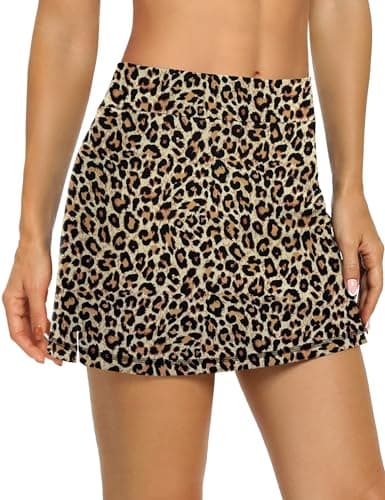 LouKeith Women's Golf Skirts Mini Skorts Summer Workout Shorts with Pockets — Leopard