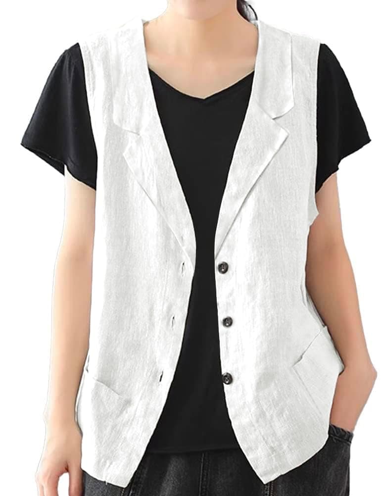 Linen Sleeveless Blazer Jacket for Women