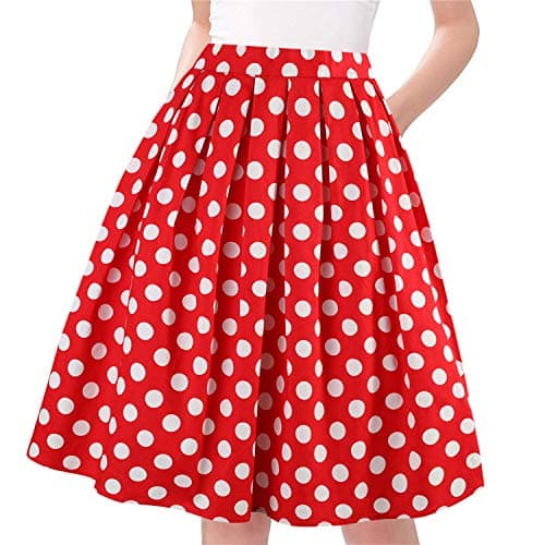 Taydey Vintage Pleated A-Line Skirts for Women — Y-red Polka Dot