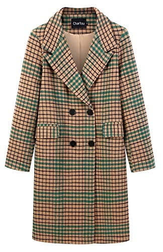CHARTOU Women's Winter Oversize Woolen Plaid Peacoat Jacket — Green