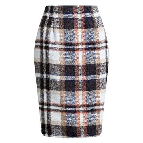 Womens High Waist Plaid Wool Bodycon Mini Skirt Slit — Brown Grid