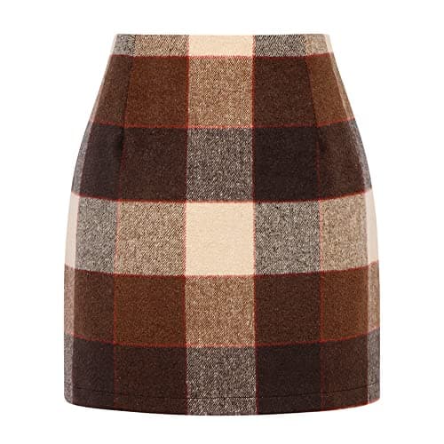 Women's Plaid Wool Mini Skirt for Fall and Winter — Big Plaid Coffee