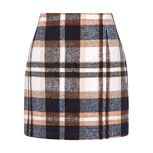 Elastic Waist Zipper Pencil Skirt: Vintage Women's Plaid Mini Above Knee Short Skirts — 03-black Plaid