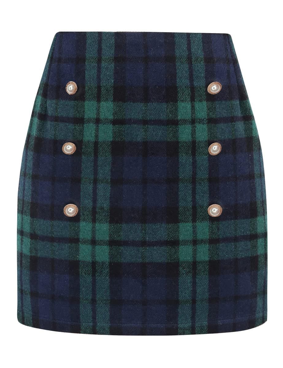 IDEALSANXUN Women's Plaid Wool Mini Skirt Fall Winter