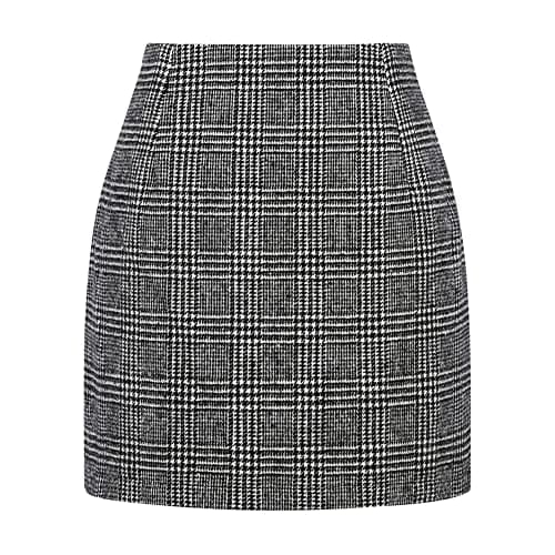 Women's Plaid Wool Mini Skirt for Fall and Winter — Black